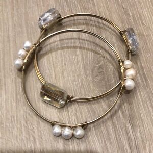 Crystal & Pearl Gold Bangle Bracelets